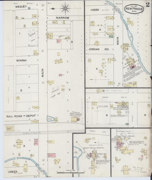 Sanborn Fire Insurance Map from New Prague, Scott And Le Sueur, Minnesota (1887), Sheet #0002 - Historic Sanborn Fire Insurance Map Print, vintage old map wall art, antique decor, genealogy gift, Minnesota Minnesota map