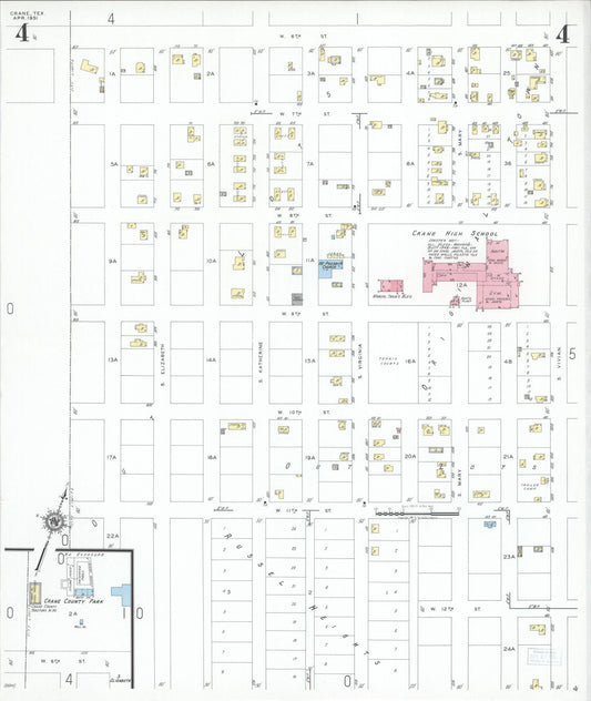 Sanborn Fire Insurance Map from Crane, Crane County, Texas (1951), Sheet #0004 - Historic Sanborn Fire Insurance Map Print, vintage old map wall art, antique decor, genealogy gift, Texas Texas map