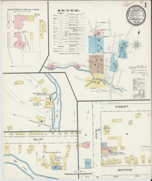 Sanborn Fire Insurance Map from Lowville, Lewis County, New York (1890), Sheet #0001 - Complete Map Set gallery image, historic Sanborn map, vintage wall art, New York New York