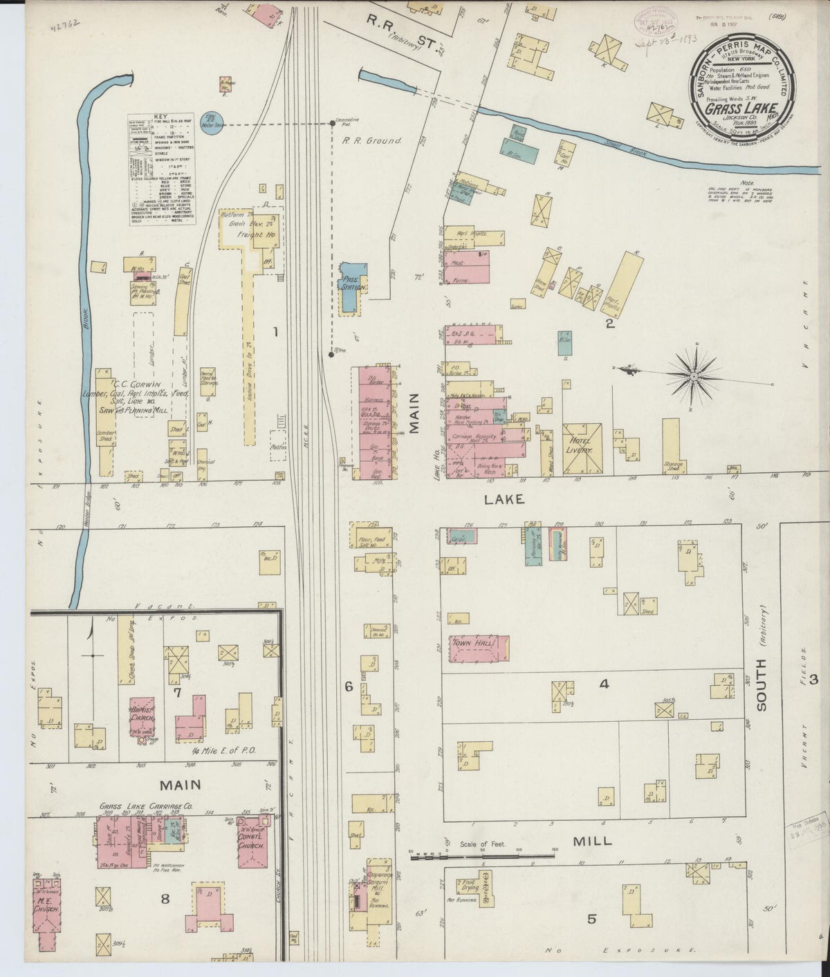 Sanborn Fire Insurance Map from Grass Lake, Jackson County, Michigan (1893), Sheet #0001 - Historic Sanborn Fire Insurance Map Print, vintage old map wall art, antique decor, genealogy gift, Michigan Michigan map
