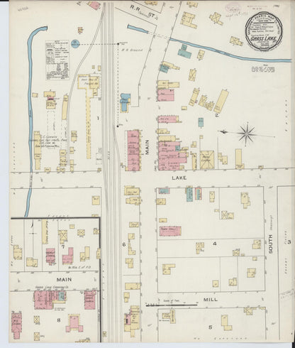 Sanborn Fire Insurance Map from Grass Lake, Jackson County, Michigan (1893), Sheet #0001 - Historic Sanborn Fire Insurance Map Print, vintage old map wall art, antique decor, genealogy gift, Michigan Michigan map