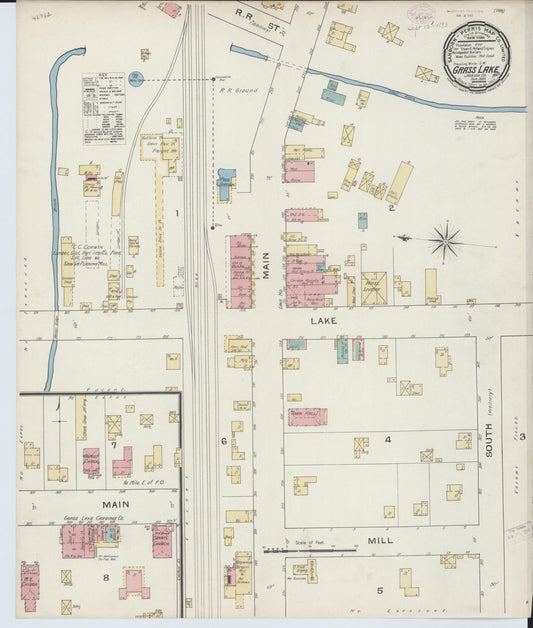 Sanborn Fire Insurance Map from Grass Lake, Jackson County, Michigan (1893), Sheet #0001 - Historic Sanborn Fire Insurance Map Print, vintage old map wall art, antique decor, genealogy gift, Michigan Michigan map