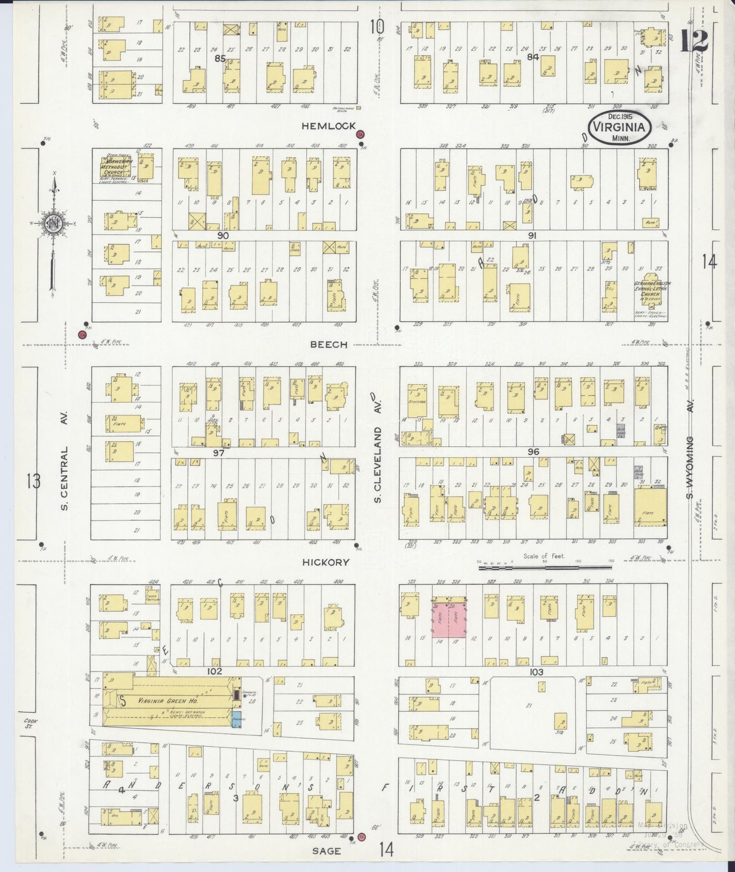 Sanborn Fire Insurance Map from Virginia, Saint Louis County, Minnesota (1915), Sheet #0012 - Complete Map Set gallery image, historic Sanborn map, vintage wall art, Minnesota Minnesota