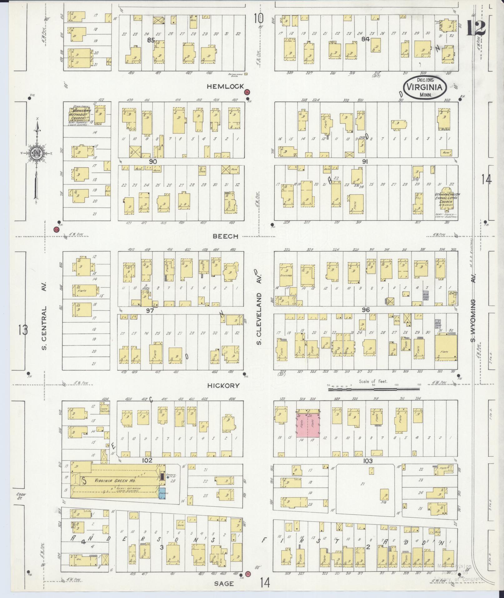 Sanborn Fire Insurance Map from Virginia, Saint Louis County, Minnesota (1915), Sheet #0012 - Complete Map Set gallery image, historic Sanborn map, vintage wall art, Minnesota Minnesota