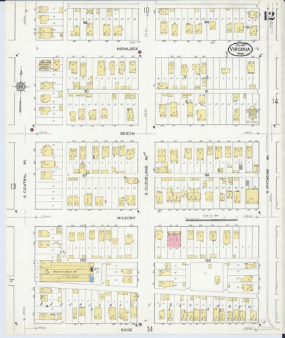 Sanborn Fire Insurance Map from Virginia, Saint Louis County, Minnesota (1915), Sheet #0012 - Complete Map Set gallery image, historic Sanborn map, vintage wall art, Minnesota Minnesota