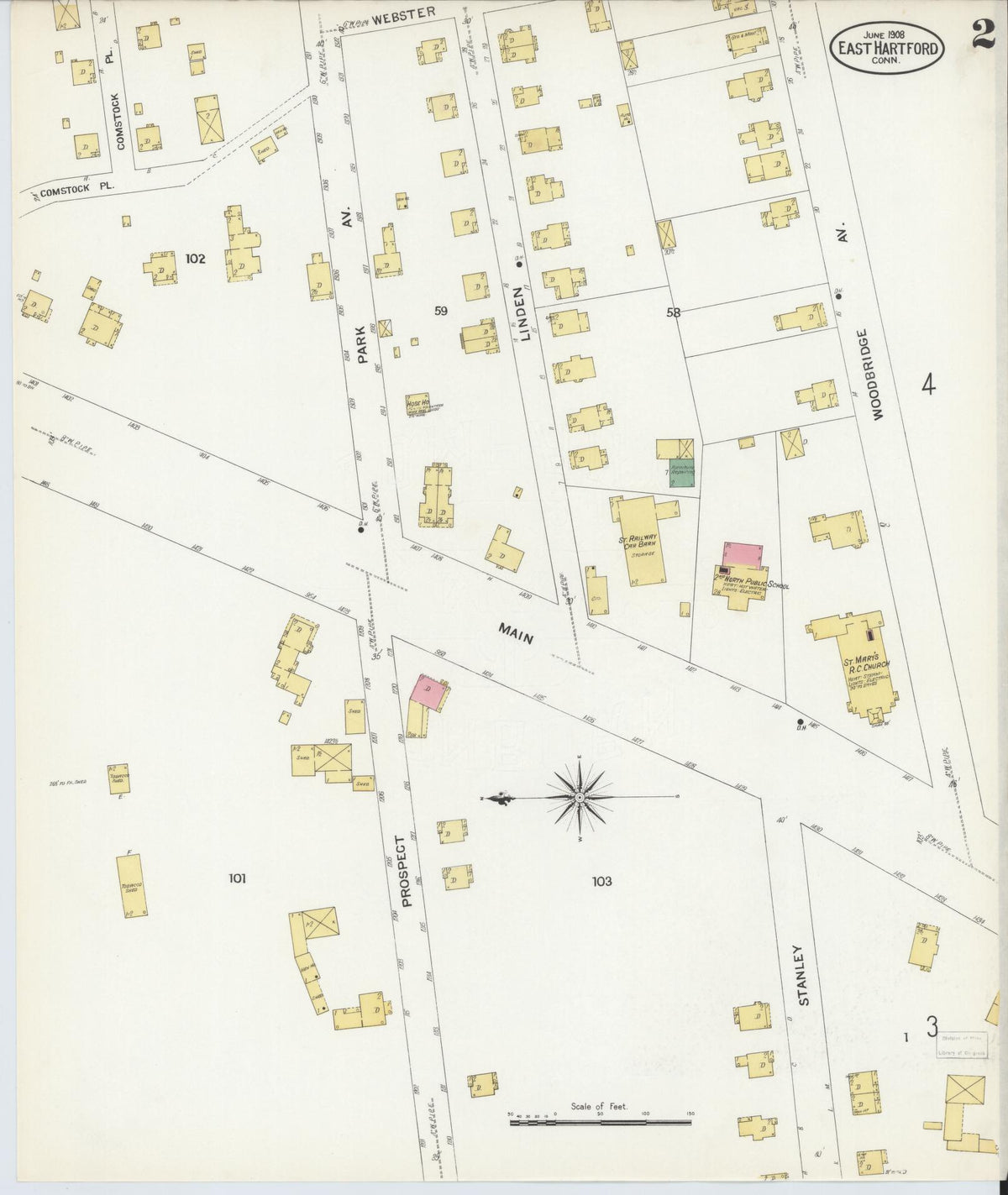Sanborn Fire Insurance Map from East Hartford, Hartford County, Connecticut (1908), Sheet #0002 - Historic Sanborn Fire Insurance Map Print, vintage old map wall art, antique decor, genealogy gift, Connecticut Connecticut map