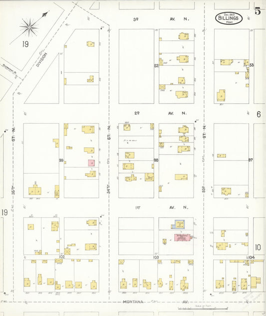 Sanborn Fire Insurance Map from Billings, Yellowstone County, Montana (1903), Sheet #0005 - Historic Sanborn Fire Insurance Map Print, vintage old map wall art, antique decor, genealogy gift, Montana Montana map