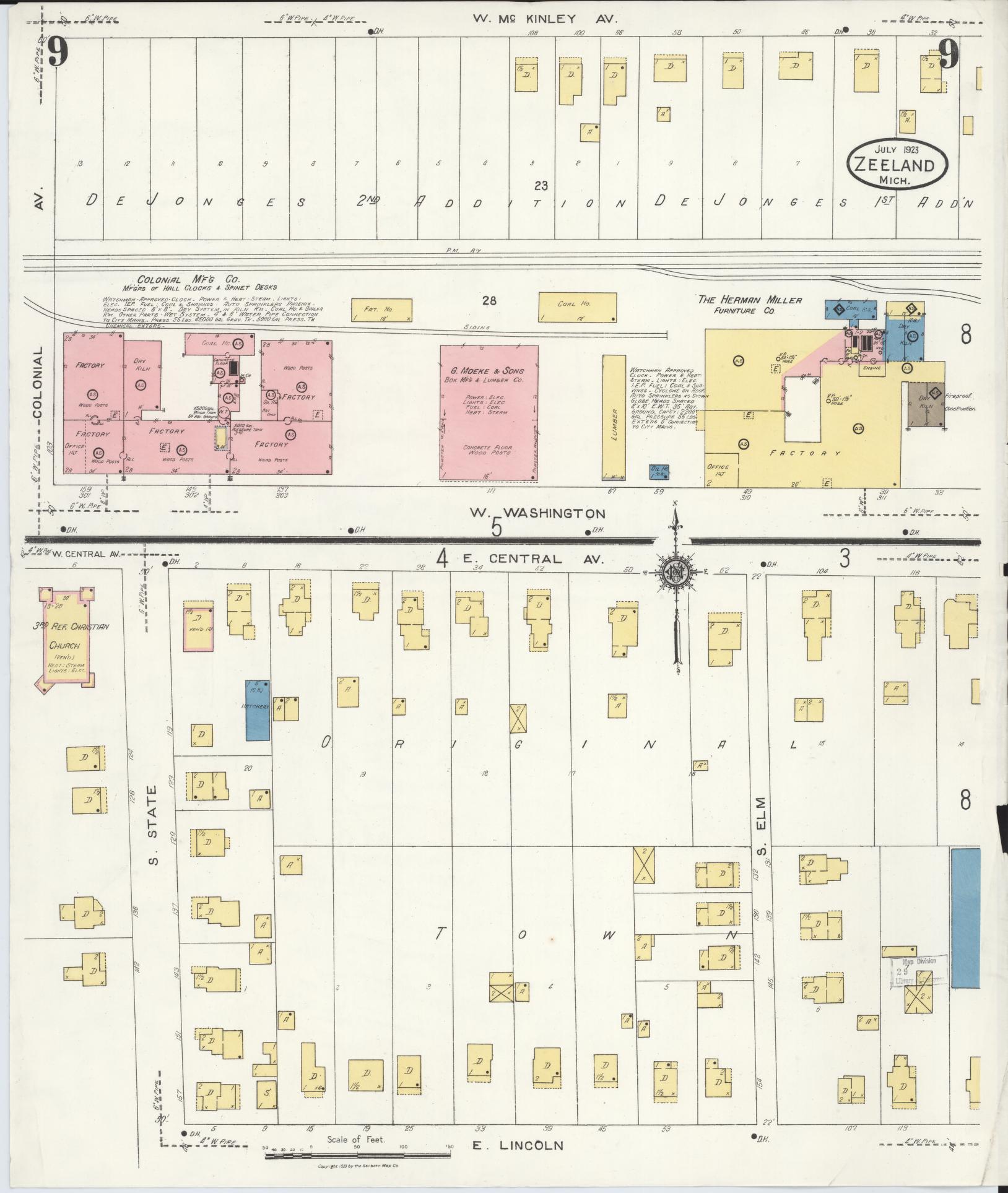 Sanborn Fire Insurance Map from Zeeland, Ottawa County, Michigan (1923), Sheet #0009 - Complete Map Set gallery image, historic Sanborn map, vintage wall art, Michigan Michigan