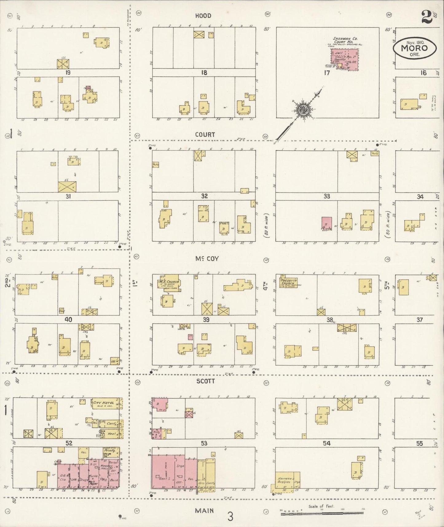Sanborn Fire Insurance Map from Moro, Sherman County, Oregon (1910), Sheet #0002 - Complete Map Set gallery image, historic Sanborn map, vintage wall art, Oregon Oregon