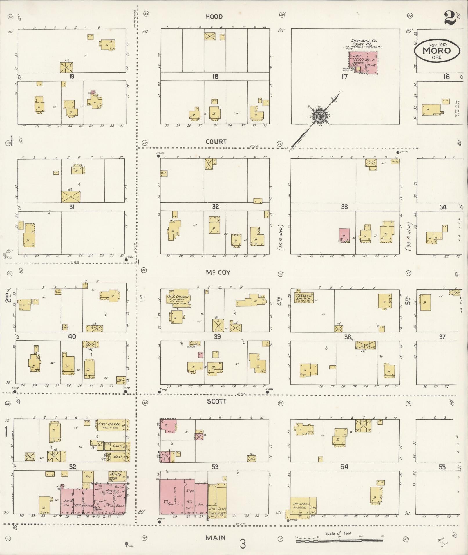 Sanborn Fire Insurance Map from Moro, Sherman County, Oregon (1910), Sheet #0002 - Complete Map Set gallery image, historic Sanborn map, vintage wall art, Oregon Oregon