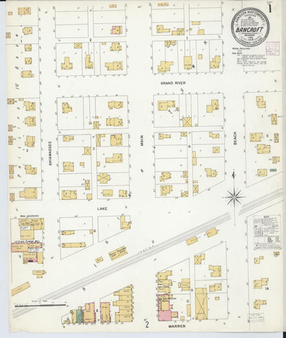 Sanborn Fire Insurance Map from Bancroft, Shiawassee County, Michigan (1908), Sheet #0001 - Complete Map Set gallery image, historic Sanborn map, vintage wall art, Michigan Michigan