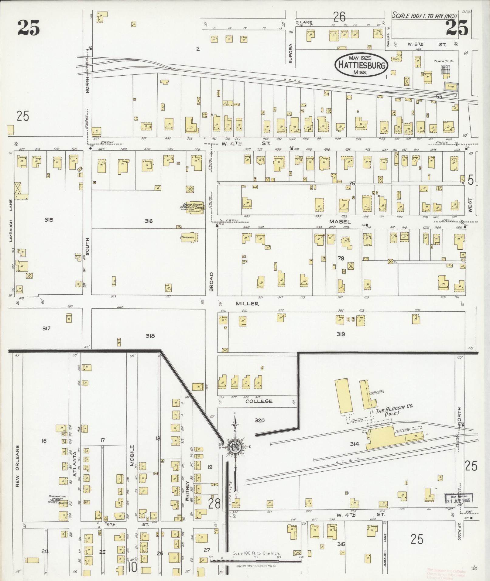 Sanborn Fire Insurance Map from Hattiesburg, Forrest County, Mississippi (1925), Sheet #0025 - Historic Sanborn Fire Insurance Map Print, vintage old map wall art, antique decor, genealogy gift, Mississippi Mississippi map