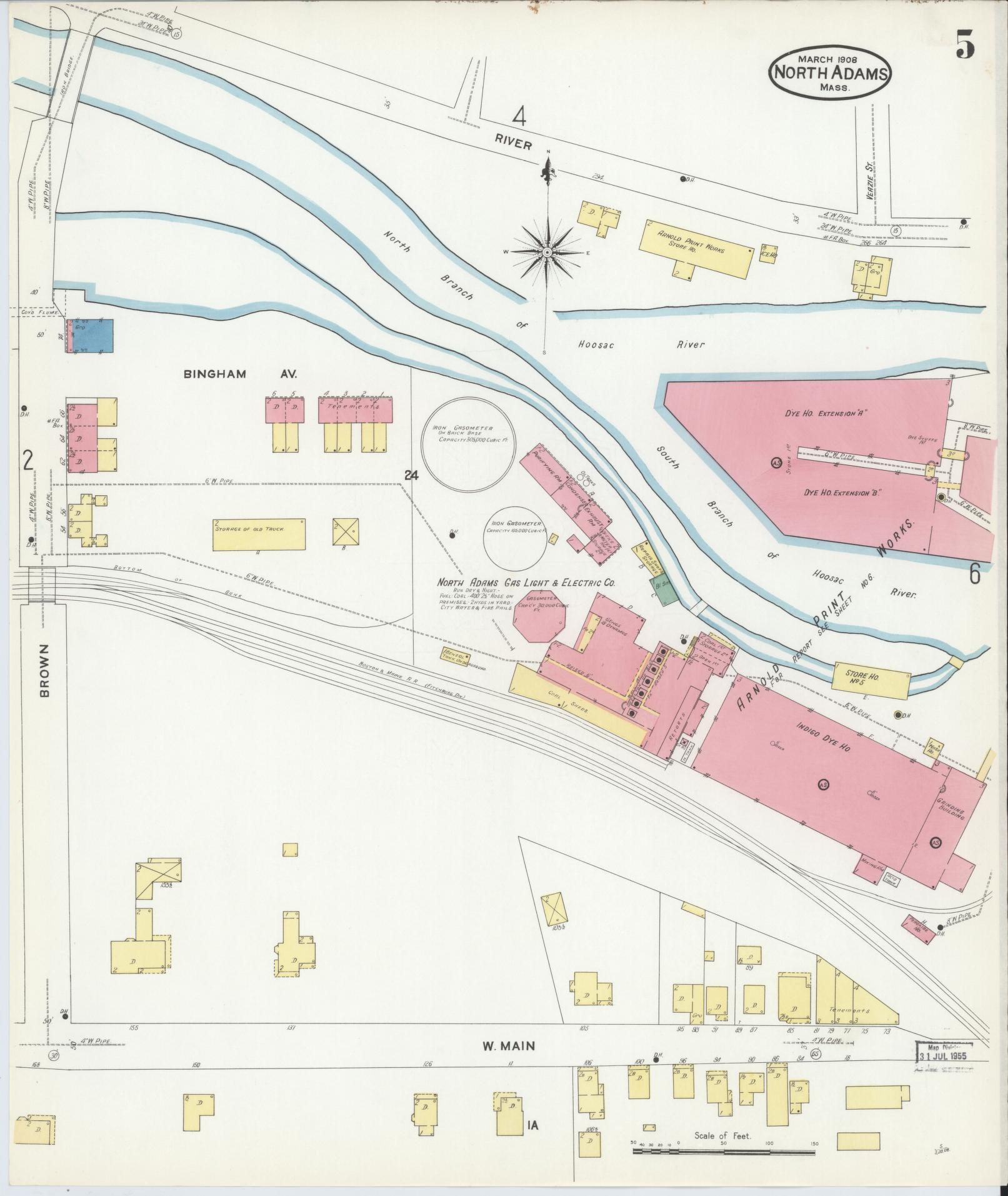 Sanborn Fire Insurance Map from North Adams, Berkshire County, Massachusetts (1908), Sheet #0005 - Complete Map Set gallery image, historic Sanborn map, vintage wall art, Massachusetts Massachusetts