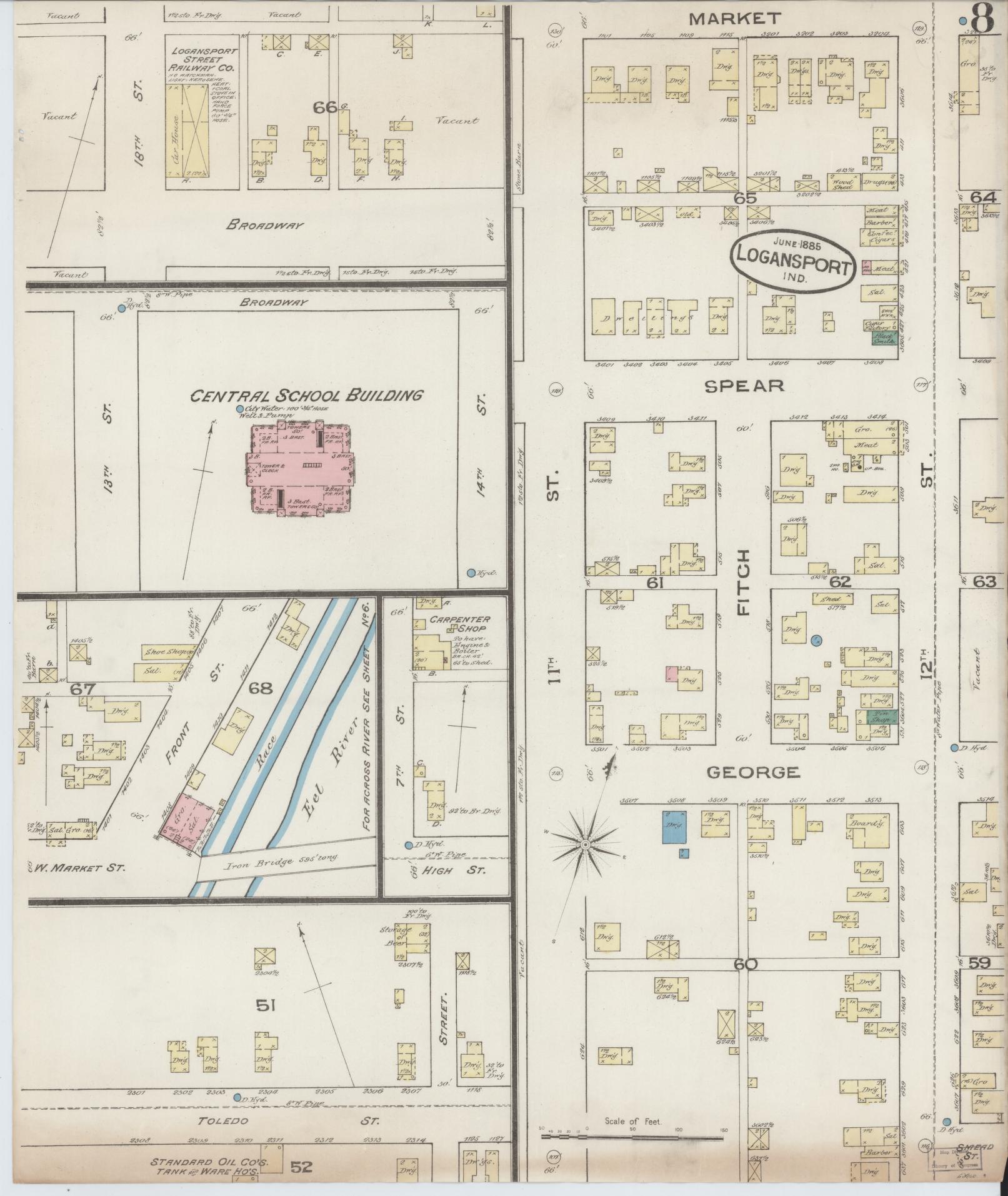 Sanborn Fire Insurance Map from Logansport, Cass County, Indiana (1885), Sheet #0008 - Complete Map Set gallery image, historic Sanborn map, vintage wall art, Indiana Indiana