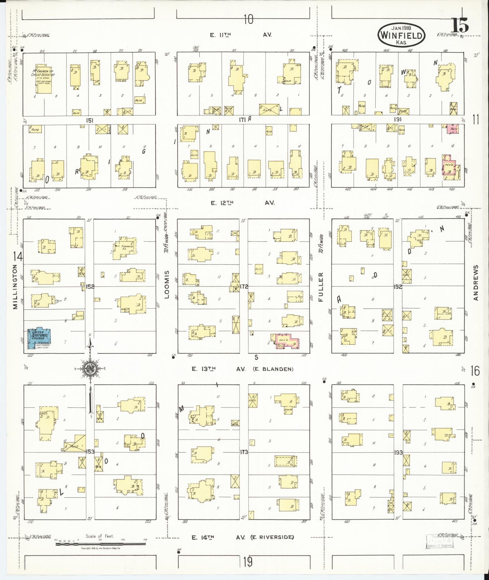 Sanborn Fire Insurance Map from Winfield, Cowley County, Kansas (1918), Sheet #0015 - Historic Sanborn Fire Insurance Map Print, vintage old map wall art, antique decor, genealogy gift, Kansas Kansas map