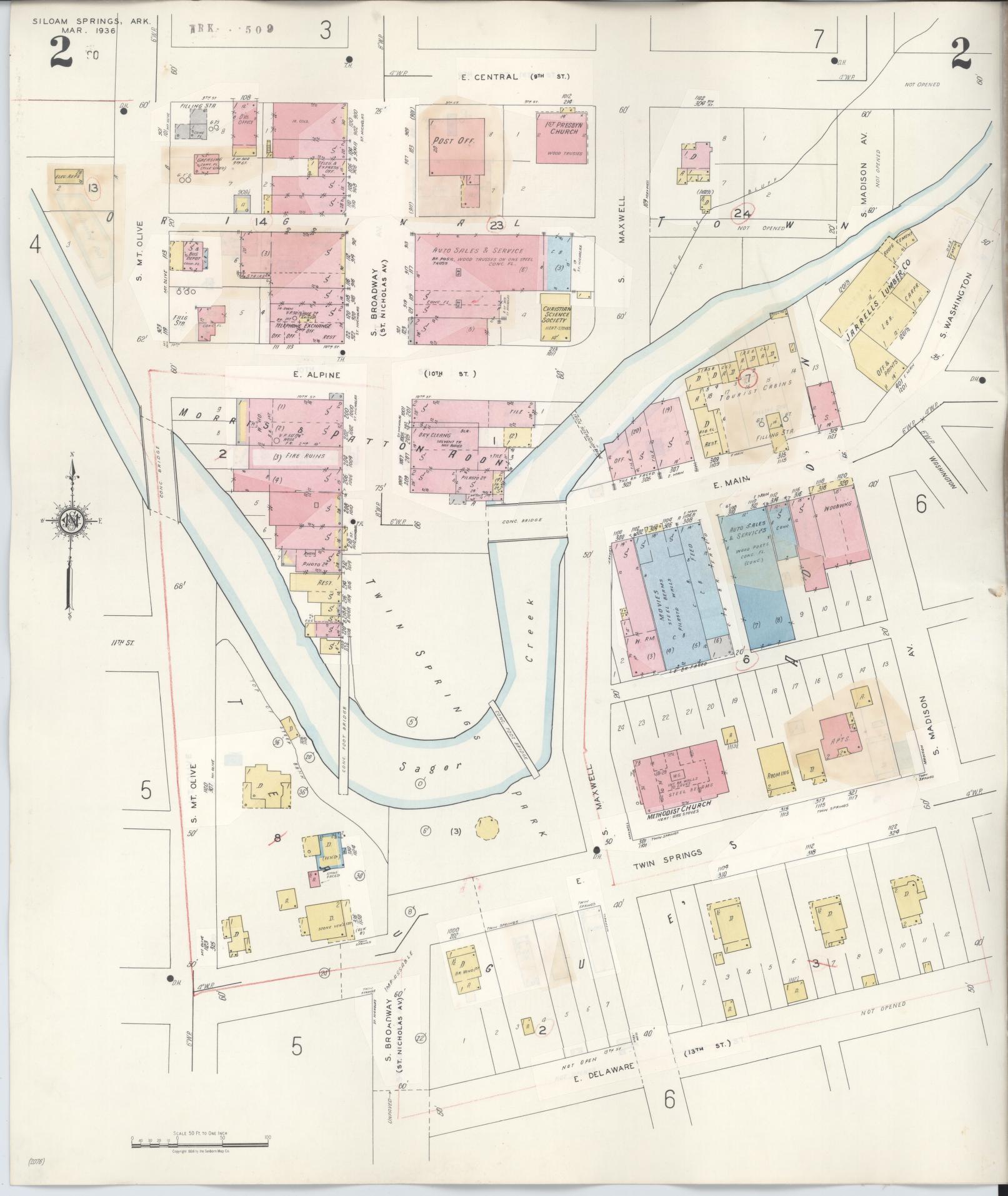 Sanborn Fire Insurance Map from Siloam Springs, Benton County, Arkansas (1948), Sheet #0002 - Complete Map Set gallery image, historic Sanborn map, vintage wall art, Arkansas Arkansas