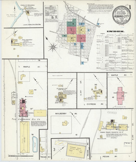 Sanborn Fire Insurance Map from Hubbard, Hill County, Texas (1909), Sheet #0001 - Historic Sanborn Fire Insurance Map Print, vintage old map wall art, antique decor, genealogy gift, Texas Texas map