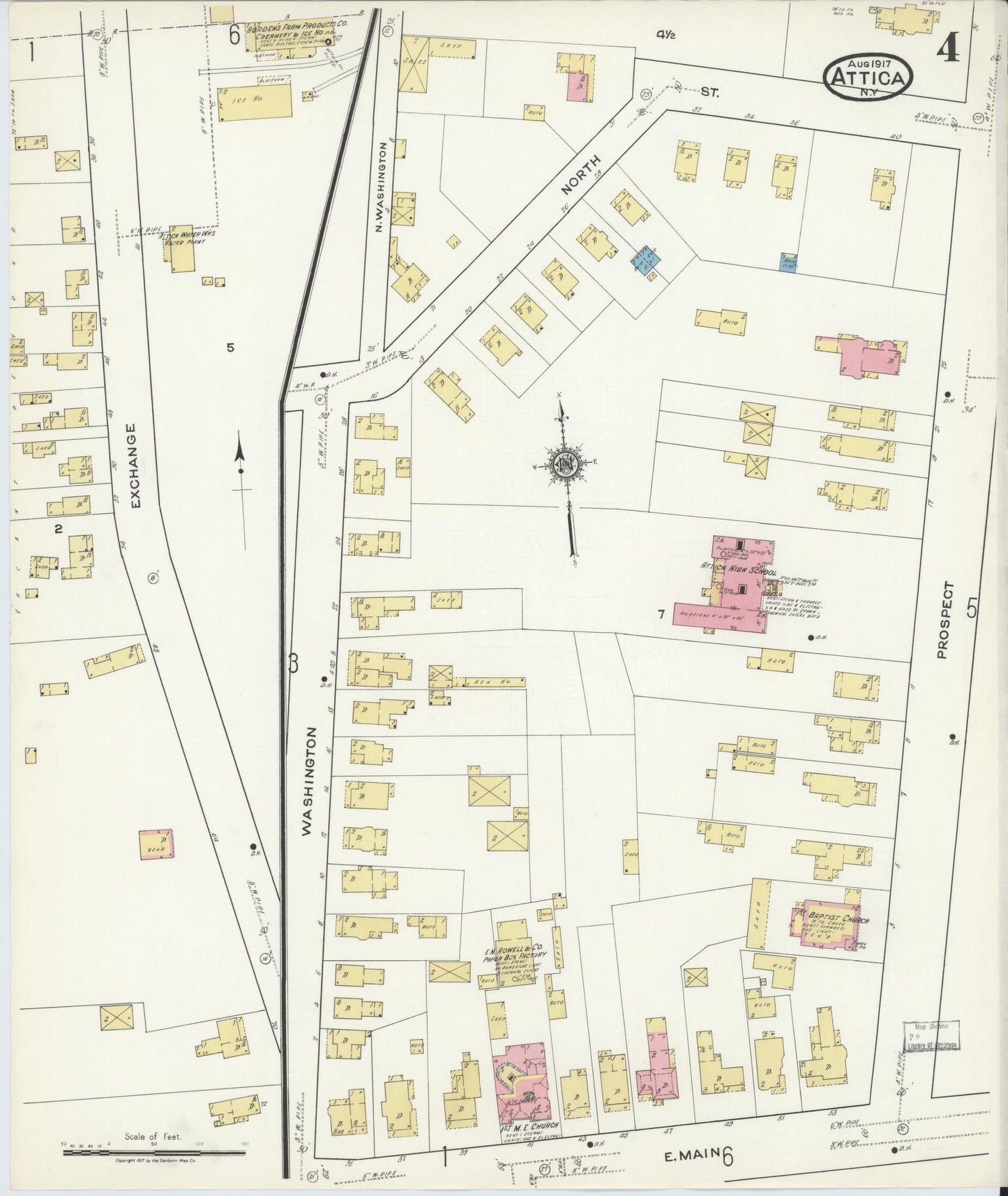 Sanborn Fire Insurance Map from Attica, Wyoming County, New York (1917), Sheet #0004 - Complete Map Set gallery image, historic Sanborn map, vintage wall art, Attica Wyoming