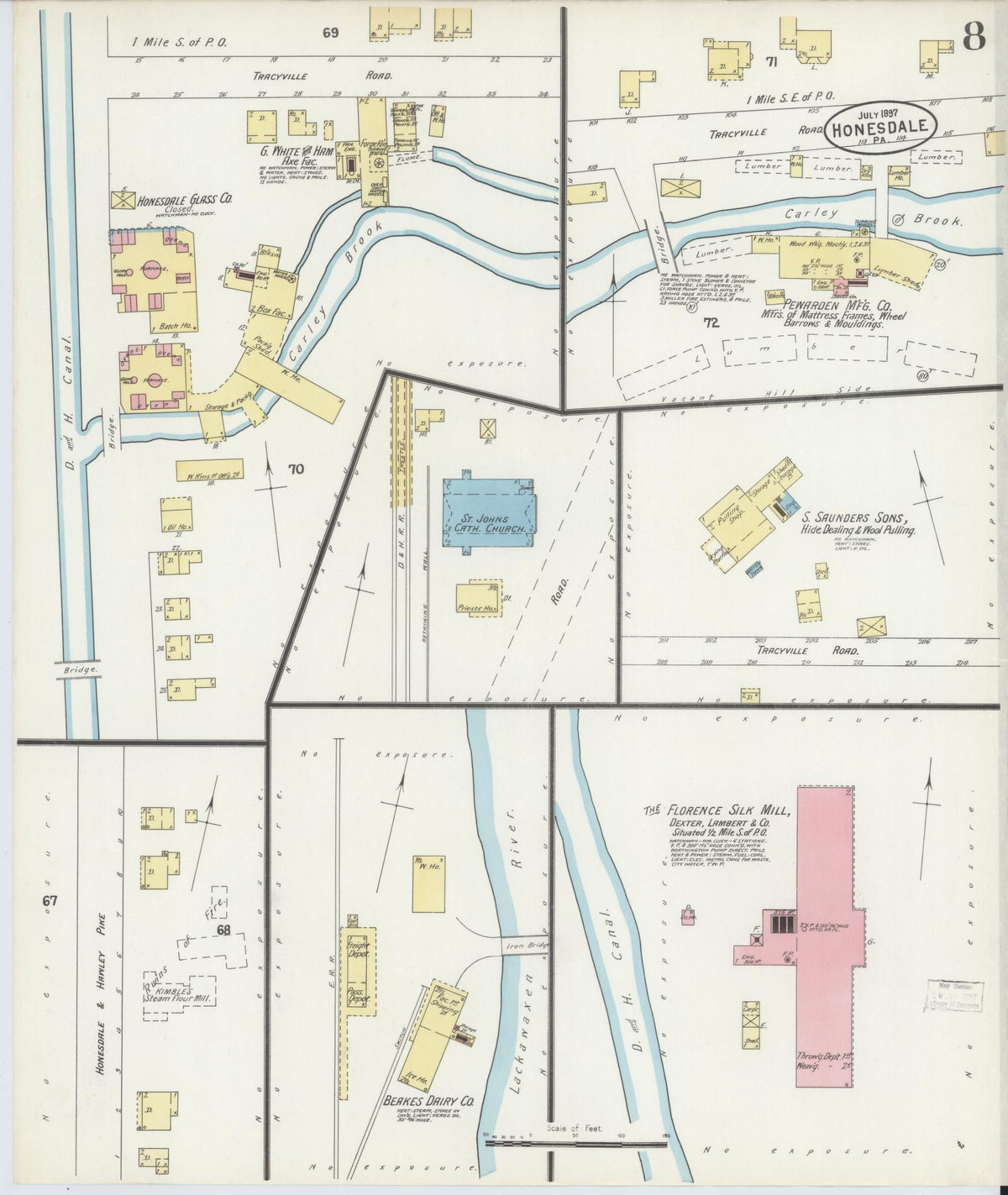 Sanborn Fire Insurance Map from Honesdale, Wayne County, Pennsylvania (1897), Sheet #0008 - Complete Map Set gallery image, historic Sanborn map, vintage wall art, Pennsylvania Pennsylvania