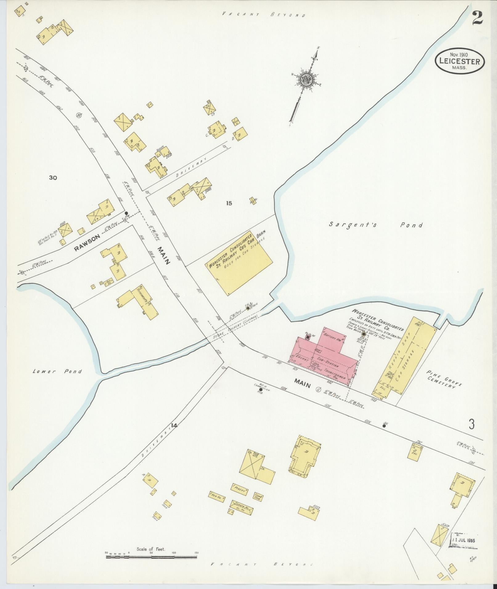 Sanborn Fire Insurance Map from Leicester, Worcester County, Massachusetts (1910), Sheet #0002 - Complete Map Set gallery image, historic Sanborn map, vintage wall art, Massachusetts Massachusetts