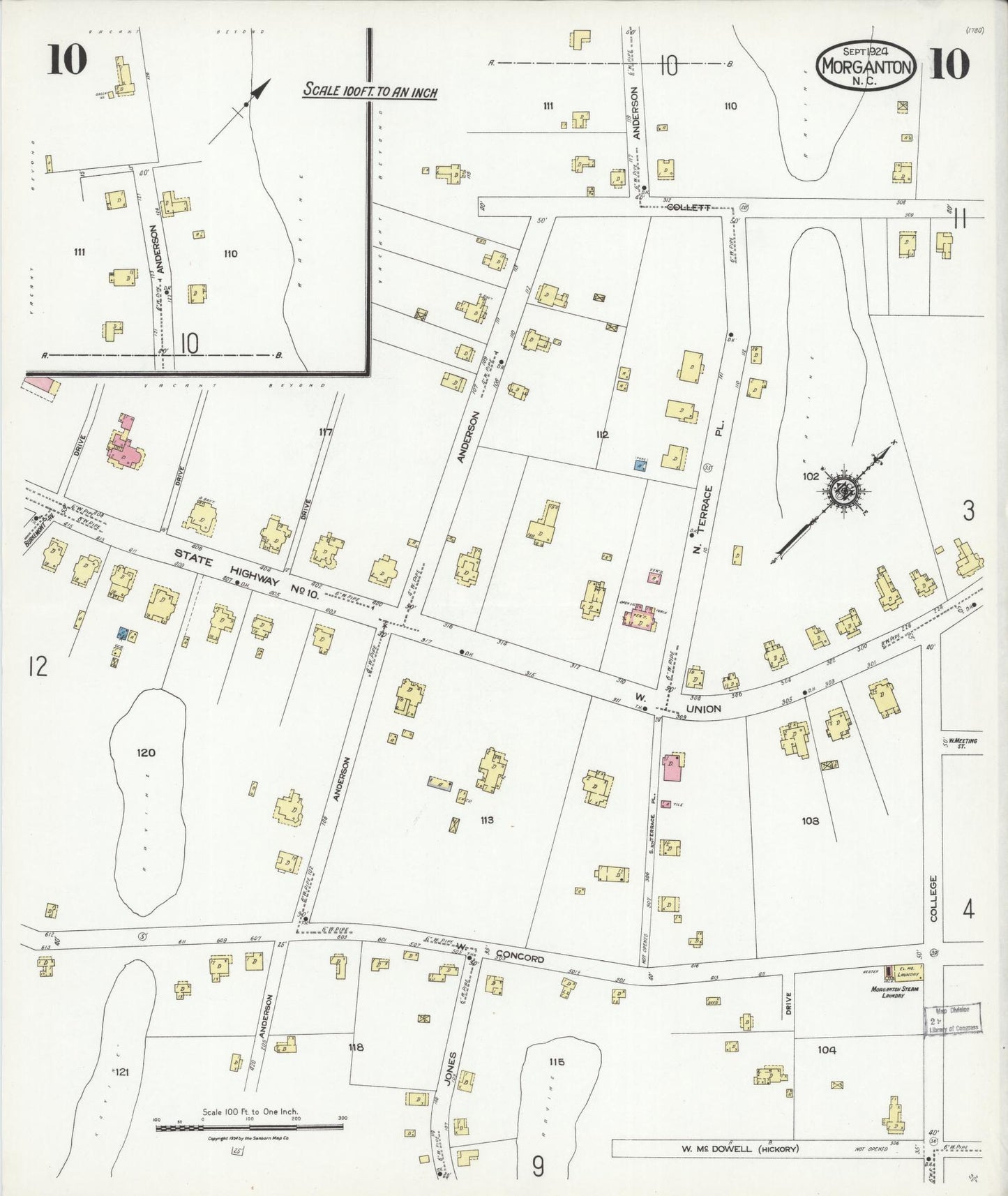 Sanborn Fire Insurance Map from Morganton, Burke County, North Carolina (1924), Sheet #0010 - Complete Map Set gallery image, historic Sanborn map, vintage wall art, North Carolina North Carolina