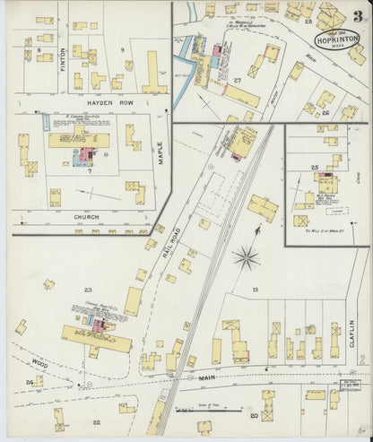 Sanborn Fire Insurance Map from Hopkinton, Middlesex County, Massachusetts (1894), Sheet #0003 - Historic Sanborn Fire Insurance Map Print, vintage old map wall art, antique decor, genealogy gift, Massachusetts Massachusetts map