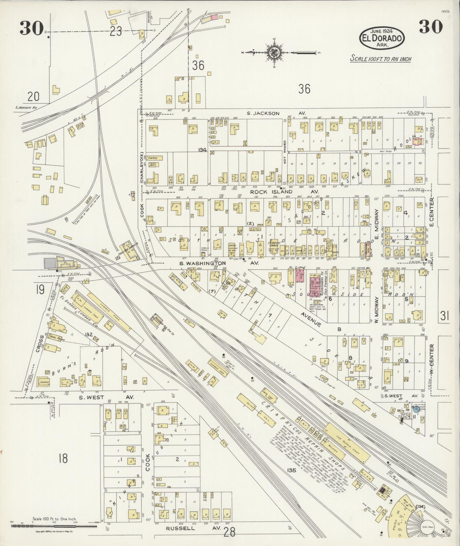 Sanborn Fire Insurance Map from El Dorado, Union County, Arkansas (1924), Sheet #0030 - Historic Sanborn Fire Insurance Map Print, vintage old map wall art, antique decor, genealogy gift, Arkansas Arkansas map