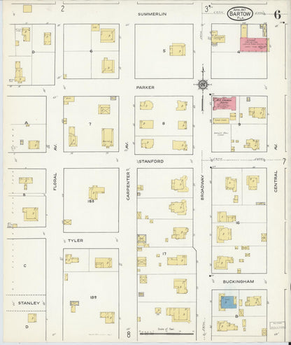 Sanborn Fire Insurance Map from Bartow, Polk County, Florida (1917), Sheet #0006 - Complete Map Set gallery image, historic Sanborn map, vintage wall art, Florida Florida
