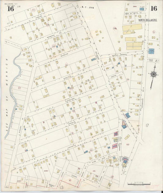 Sanborn Fire Insurance Map from Bellmore, Nassau County, New York (1945), Sheet #0016 - Historic Sanborn Fire Insurance Map Print, vintage old map wall art, antique decor, genealogy gift, New York New York map
