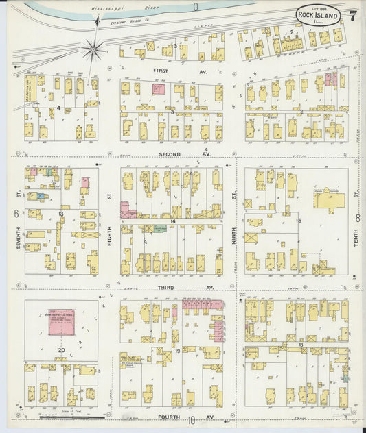 Sanborn Fire Insurance Map from Rock Island, Rock Island County, Illinois (1898), Sheet #0007 - Historic Sanborn Fire Insurance Map Print, vintage old map wall art, antique decor, genealogy gift, Illinois Illinois map