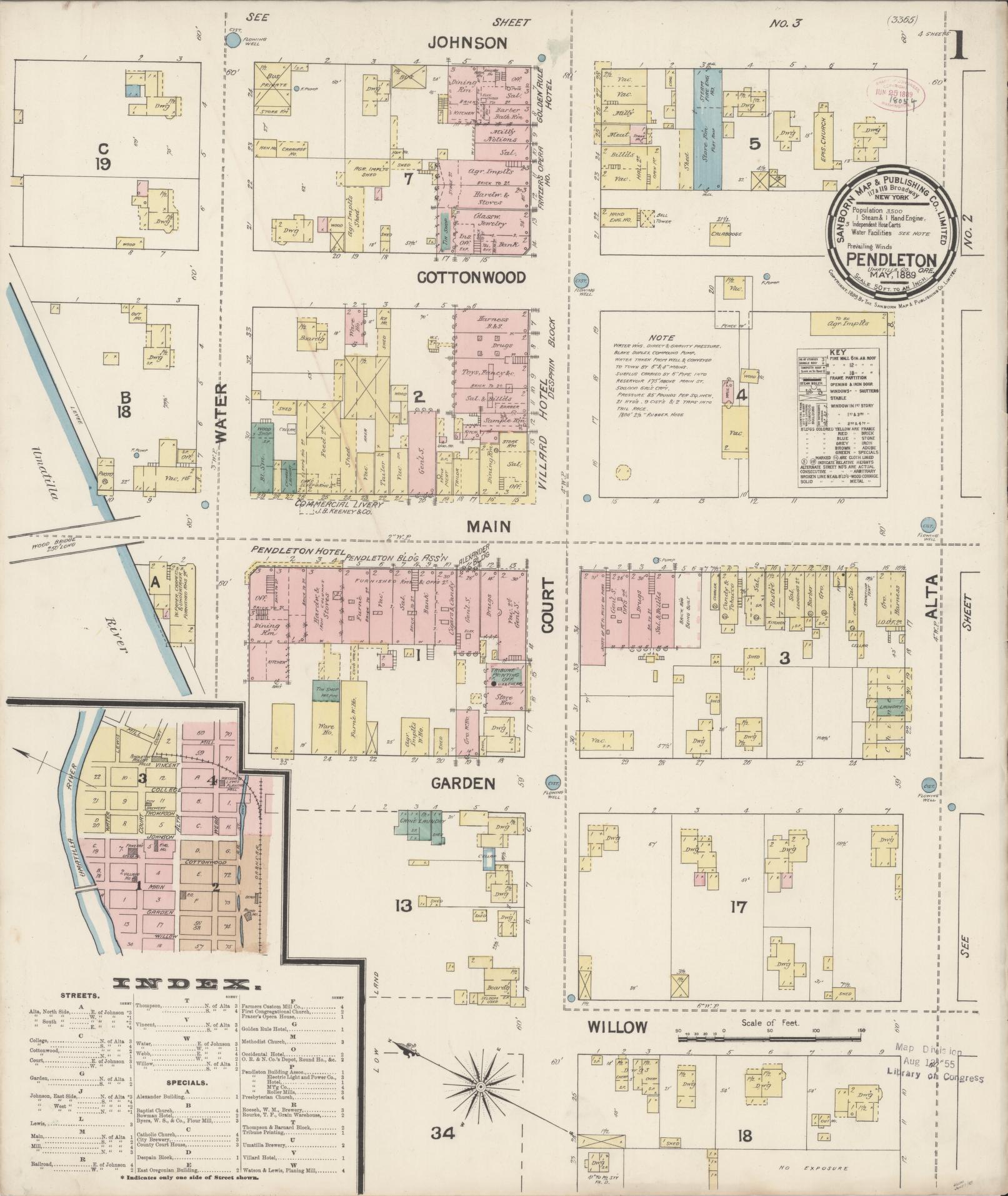Sanborn Fire Insurance Map from Pendleton, Umatilla County, Oregon (1889), Sheet #0001 - Complete Map Set gallery image, historic Sanborn map, vintage wall art, Oregon Oregon