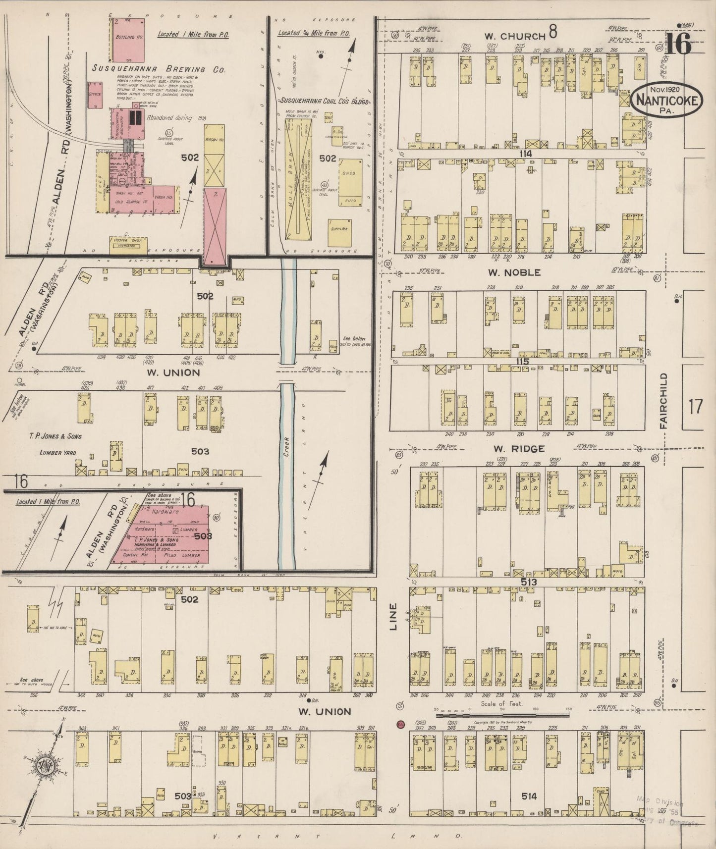Sanborn Fire Insurance Map from Nanticoke, Luzerne County, Pennsylvania (1920), Sheet #0016 - Historic Sanborn Fire Insurance Map Print, vintage old map wall art, antique decor, genealogy gift, Pennsylvania Pennsylvania map