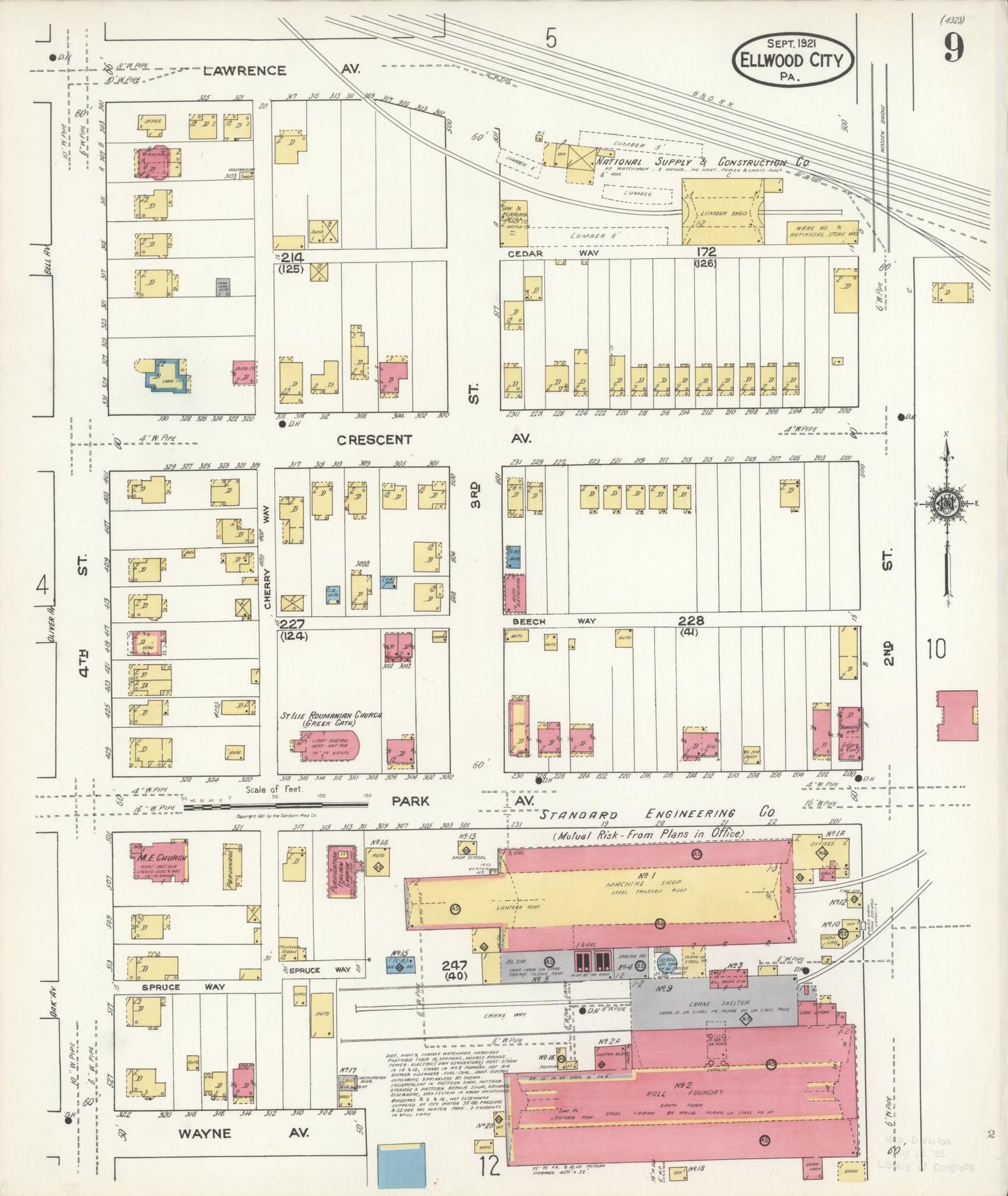 Sanborn Fire Insurance Map from Ellwood City, Lawrence County, Pennsylvania (1921), Sheet #0009 - Historic Sanborn Fire Insurance Map Print, vintage old map wall art, antique decor, genealogy gift, Pennsylvania Pennsylvania map