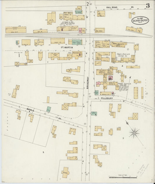 Sanborn Fire Insurance Map from Derry Depot, Rockingham County, New Hampshire (1897), Sheet #0003 - Historic Sanborn Fire Insurance Map Print, vintage old map wall art, antique decor, genealogy gift, New Hampshire New Hampshire map