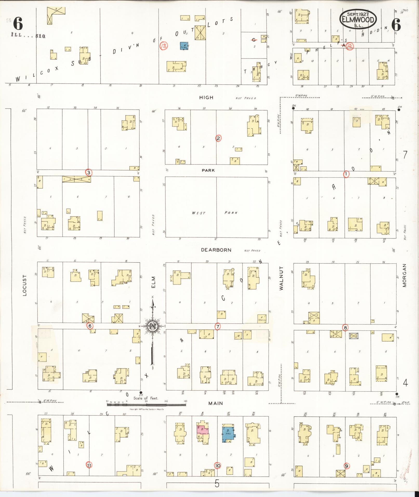 Sanborn Fire Insurance Map from Elmwood, Peoria County, Illinois (1944), Sheet #0006 - Complete Map Set gallery image, historic Sanborn map, vintage wall art, Illinois Illinois