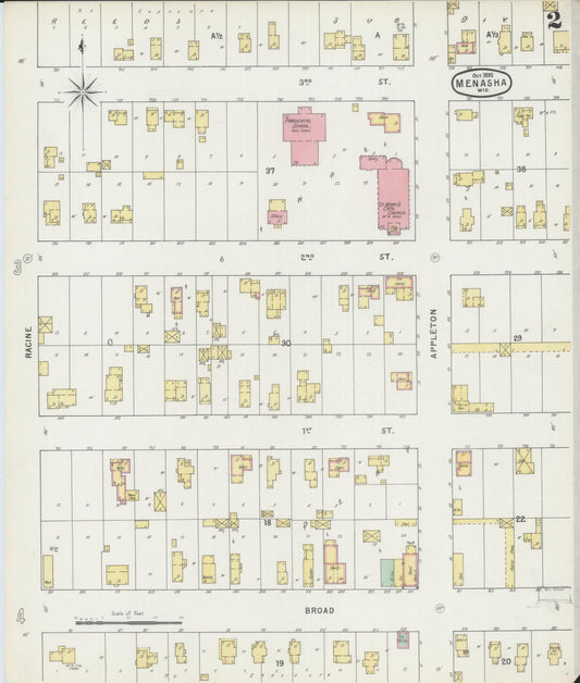 Sanborn Fire Insurance Map from Menasha, Winnebago County, Wisconsin (1895), Sheet #0002 - Historic Sanborn Fire Insurance Map Print, vintage old map wall art, antique decor, genealogy gift, Wisconsin Wisconsin map