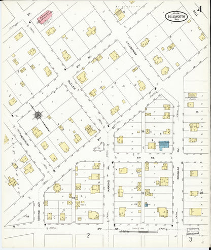 Sanborn Fire Insurance Map from Ellsworth, Ellsworth County, Kansas (1911), Sheet #0004 - Complete Map Set gallery image, historic Sanborn map, vintage wall art, Kansas Kansas