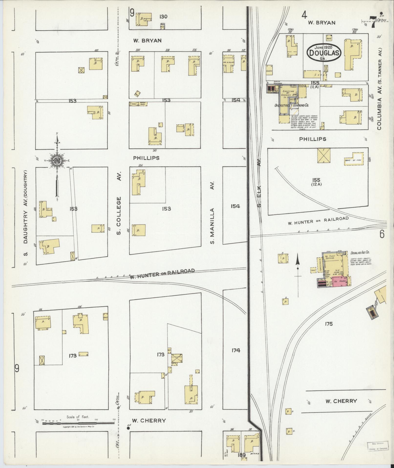 Sanborn Fire Insurance Map from Douglas, Coffee County, Georgia (1920), Sheet #0007 - Complete Map Set gallery image, historic Sanborn map, vintage wall art, Georgia Georgia