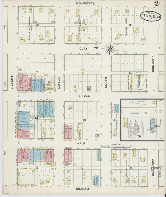 Sanborn Fire Insurance Map from Henrietta, Clay County, Texas (1891), Sheet #0002 - Historic Sanborn Fire Insurance Map Print, vintage old map wall art, antique decor, genealogy gift, Texas Texas map