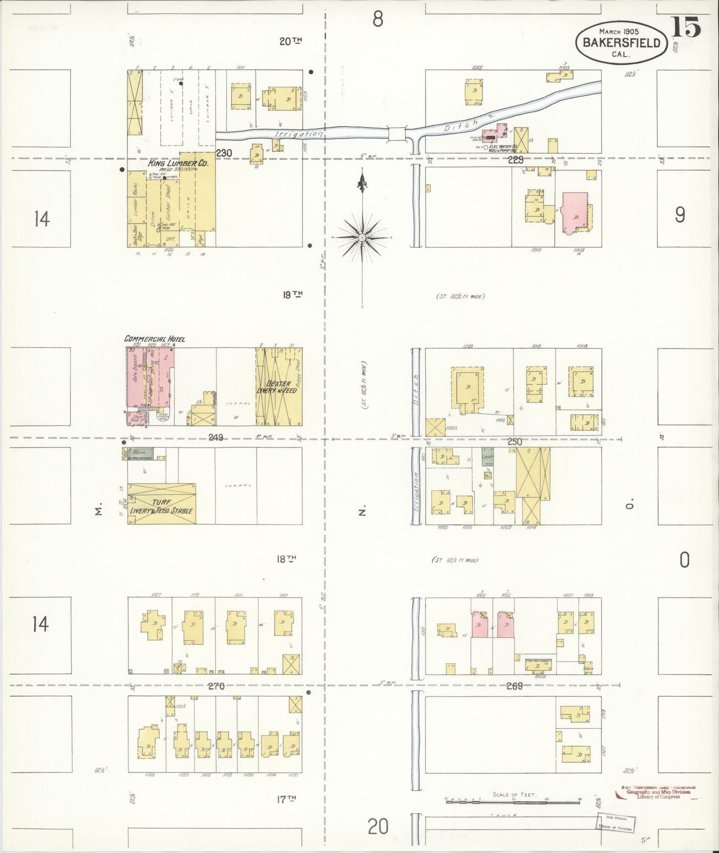 Sanborn Fire Insurance Map from Bakersfield, Kern County, California (1905), Sheet #0015 - Historic Sanborn Fire Insurance Map Print, vintage old map wall art, antique decor, genealogy gift, California California map