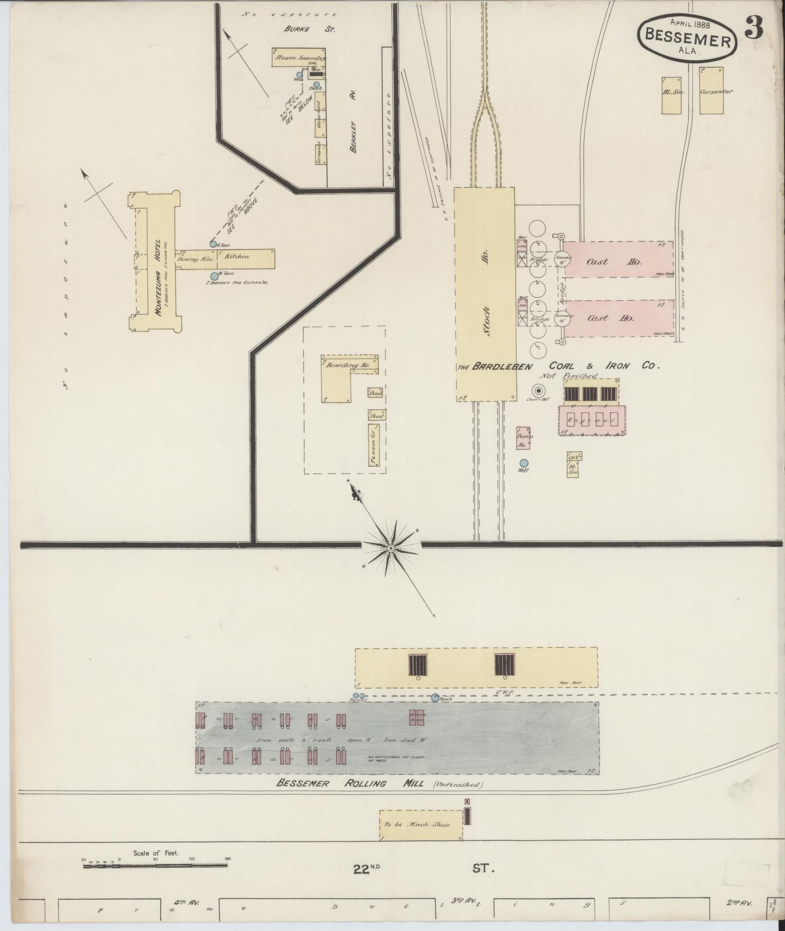 Sanborn Fire Insurance Map from Bessemer, Jefferson County, Alabama (1888), Sheet #0003 - Complete Map Set gallery image, historic Sanborn map, vintage wall art, Alabama Alabama