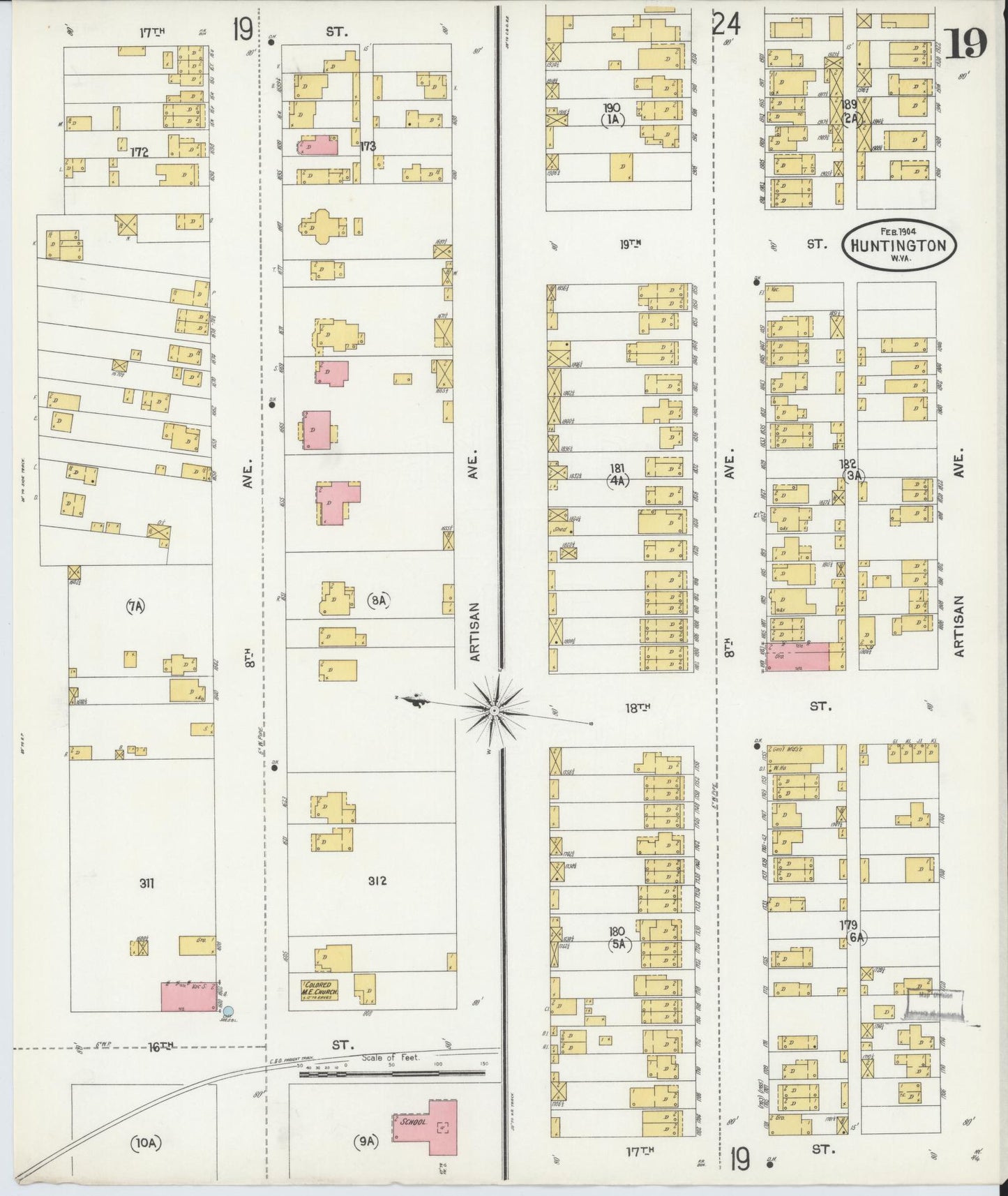 Sanborn Fire Insurance Map from Huntington, Cabell County, West Virginia (1904), Sheet #0019 - Complete Map Set gallery image, historic Sanborn map, vintage wall art, West Virginia West Virginia
