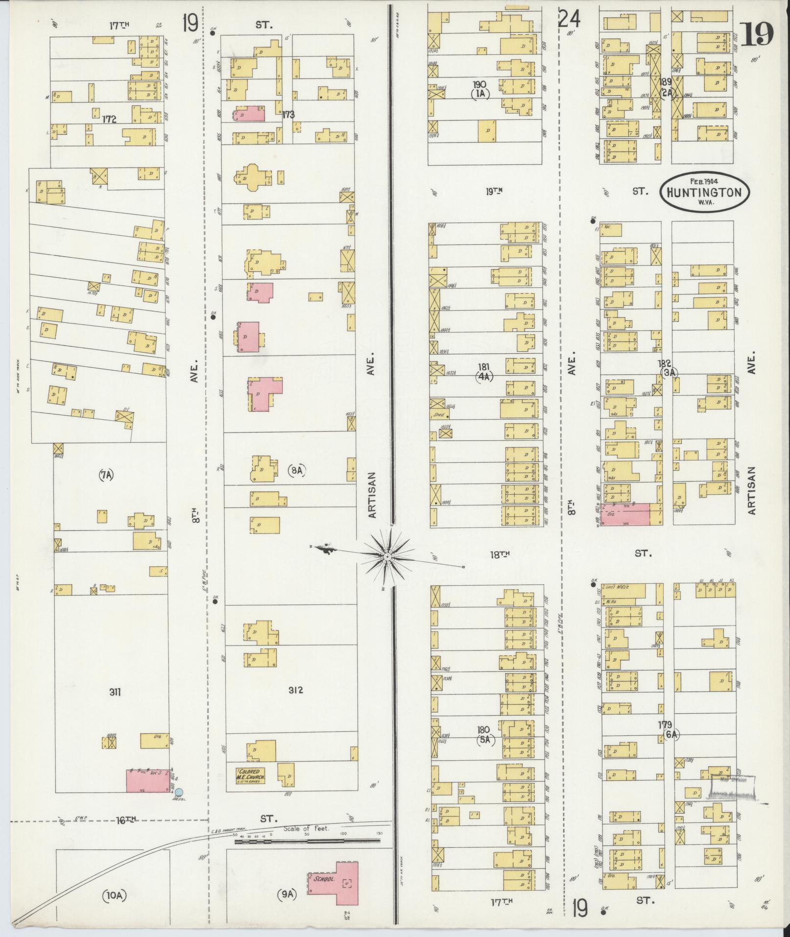 Sanborn Fire Insurance Map from Huntington, Cabell County, West Virginia (1904), Sheet #0019 - Complete Map Set gallery image, historic Sanborn map, vintage wall art, West Virginia West Virginia