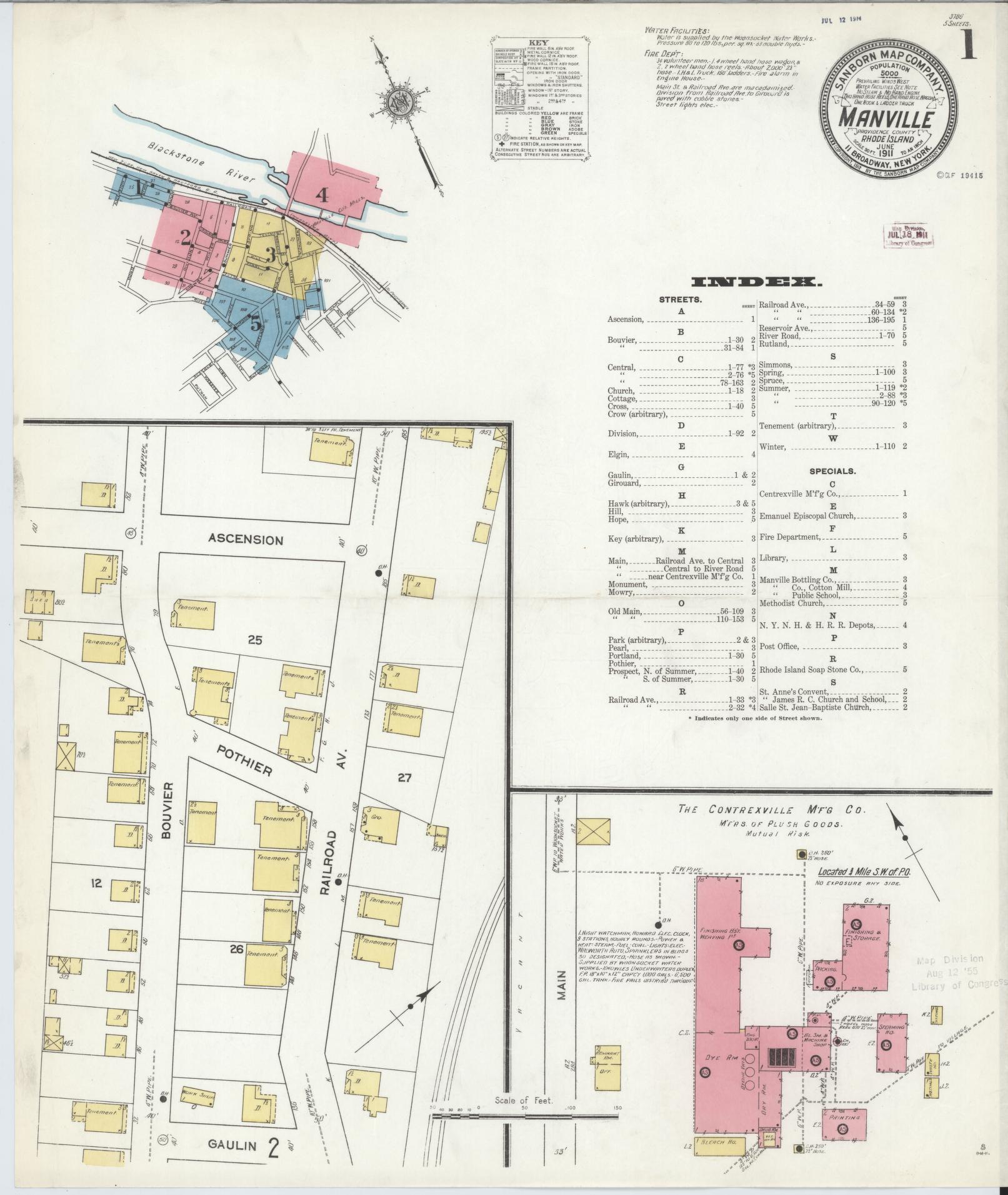 Sanborn Fire Insurance Map from Manville, Providence County, Rhode Island (1911), Sheet #0001 - Complete Map Set gallery image, historic Sanborn map, vintage wall art, Rhode Island Rhode Island