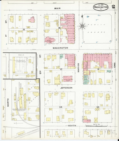 Sanborn Fire Insurance Map from Washington, Washington County, Iowa (1892), Sheet #0002 - Historic Sanborn Fire Insurance Map Print, vintage old map wall art