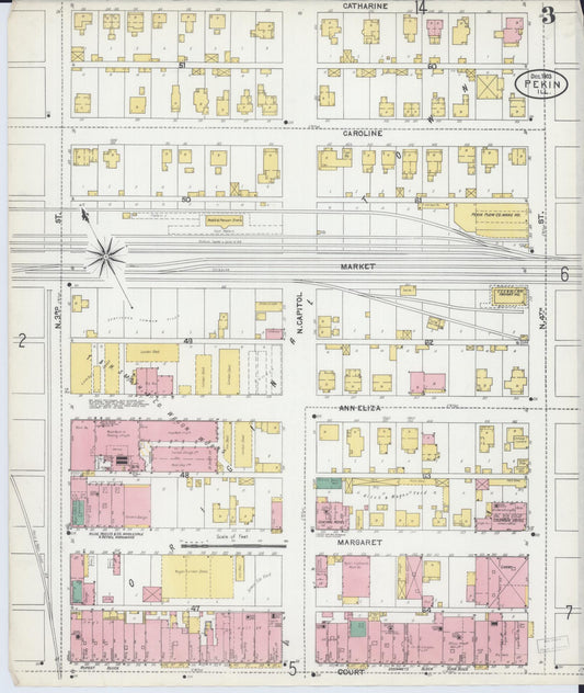 Sanborn Fire Insurance Map from Pekin, Tazewell County, Illinois (1903), Sheet #0003 - Historic Sanborn Fire Insurance Map Print, vintage old map wall art, antique decor, genealogy gift, Illinois Illinois map