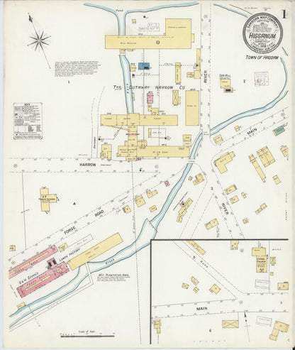 Sanborn Fire Insurance Map from Higganum, Middlesex County, Connecticut (1908), Sheet #0001 - Complete Map Set gallery image, historic Sanborn map, vintage wall art, Connecticut Connecticut