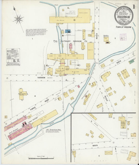 Sanborn Fire Insurance Map from Higganum, Middlesex County, Connecticut (1908), Sheet #0001 - Complete Map Set gallery image, historic Sanborn map, vintage wall art, Connecticut Connecticut