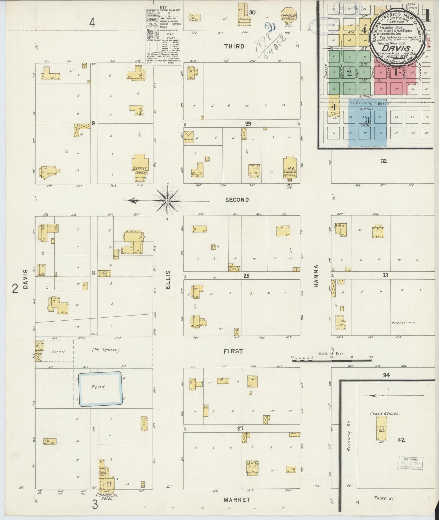 Sanborn Fire Insurance Map from Davis, Murray County, Oklahoma (1898), Sheet #0001 - Complete Map Set gallery image, historic Sanborn map, vintage wall art, Oklahoma Oklahoma