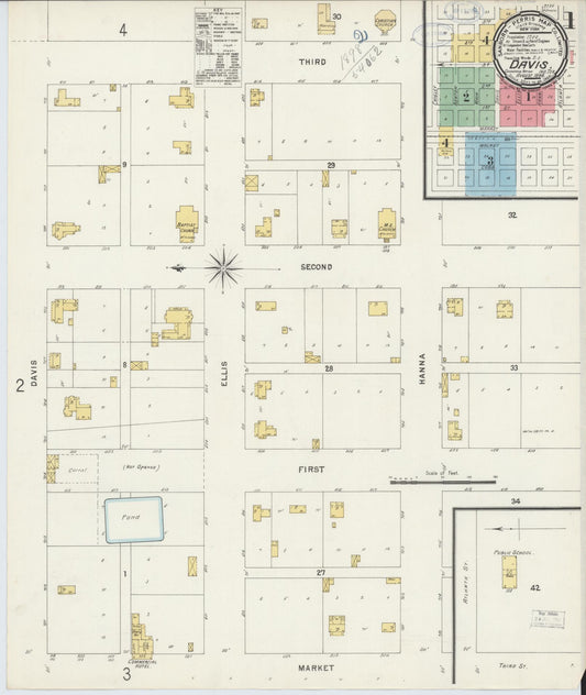 Sanborn Fire Insurance Map from Davis, Murray County, Oklahoma (1898), Sheet #0001 - Complete Map Set gallery image, historic Sanborn map, vintage wall art, Oklahoma Oklahoma
